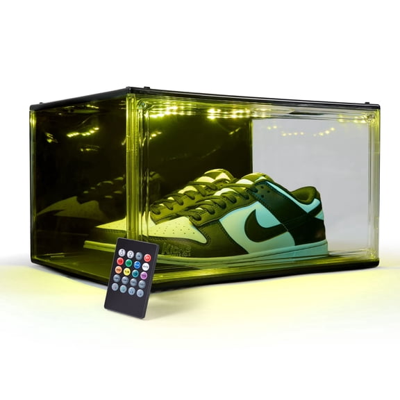 Kicks & Co XL Clear Plastic Stackable Shoe Storage Box for Sneakers Remote Control LED Light Fits Up to Size 13
