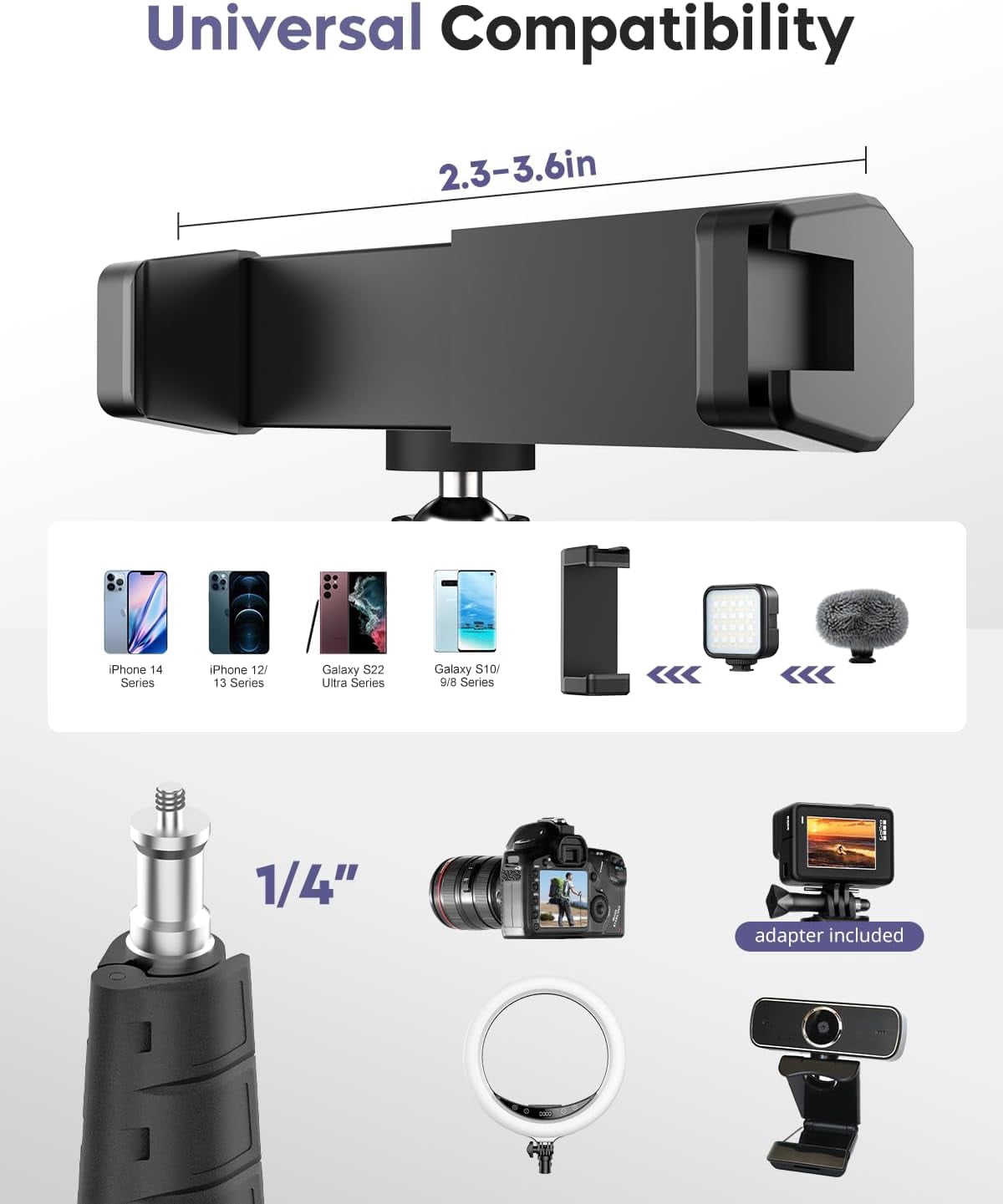 Phone Tripod, 92" Cell Stand with 15" Gooseneck, Remote and Holder, Overhead & Selfie Stick for Recording/Watching/Vlog, Compatible iPhone Android