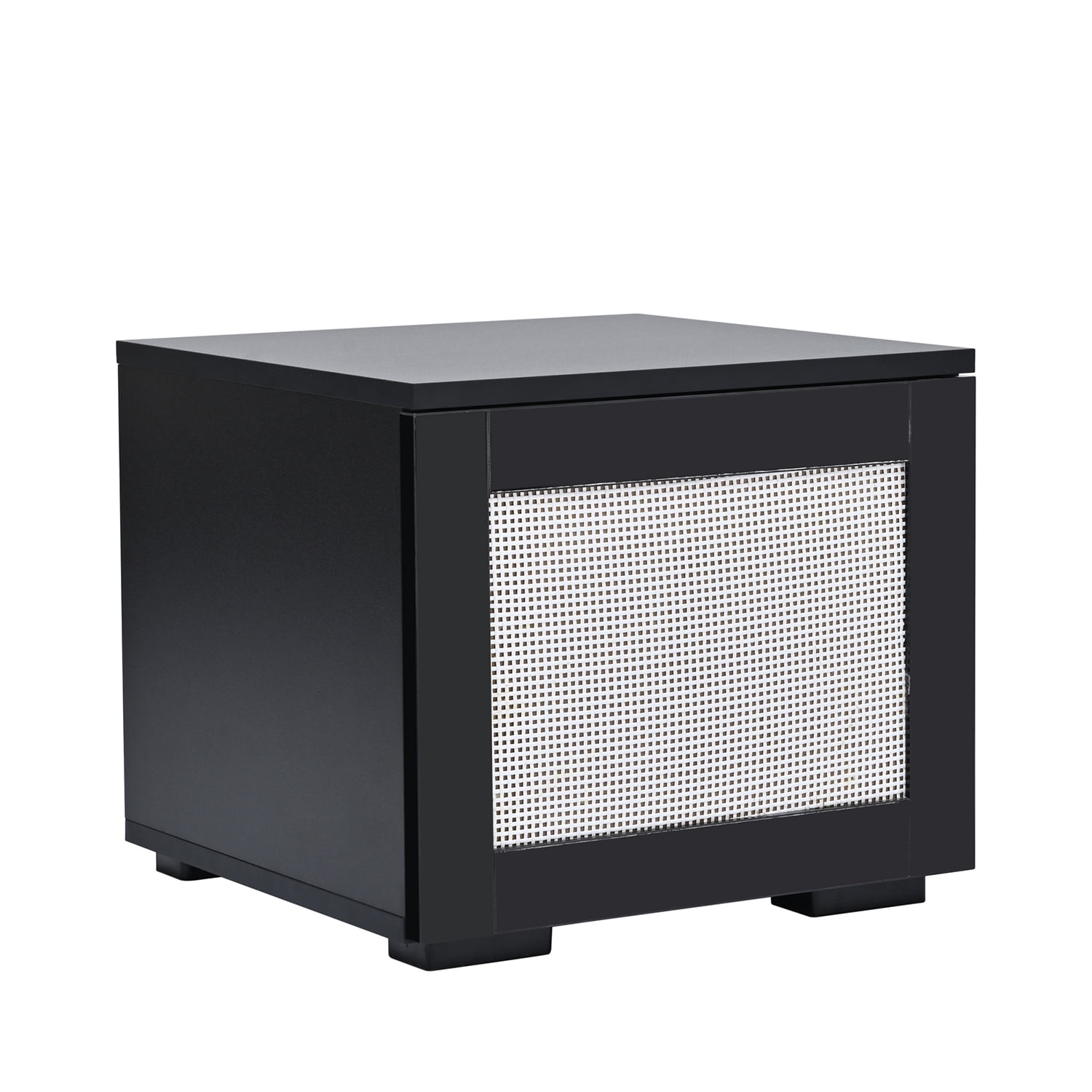 Kadyn 7 Pieces Floating TV Console Table Set, Rattan TV Stand Console for TVs Up to 90”, High Gloss Wall Mounted TV Stand with Color Changing LED Lights for Home Theatre, Black