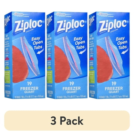 (3 pack) Ziploc® Freezer Bags with Grip 'n Seal Technology, Quart, 19 Count