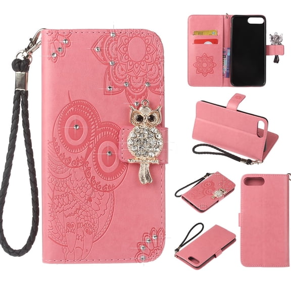 iPhone 8 Plus Case, iPhone 7 Plus Case, Allytech PU Leather Glitter Cute Owl Full Protective Cards Pockets Stand Feature Anti-Slip Wallet Cases Covesr for Apple iPhone 8 Plus, iPhone 7 Plus, Pink