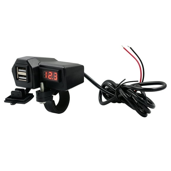 Motorcycle USB Charger 3.4A Dual Port Mobile Phone Charger with Voltmeter for Motorbike, and