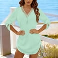 thumbnail image 4 of DeHolifer Women's Dreeses V-Neck Lace Cover Up Dress 3/4 Sleeve Side Tie Beach Tunic for Swimwear Summer Vacations Green XL, 4 of 6