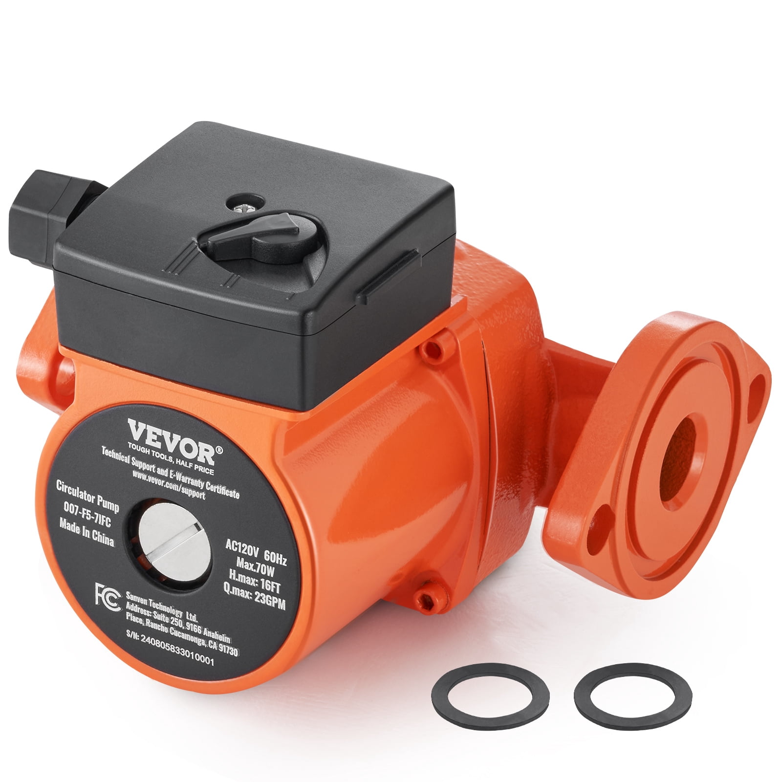 VEVOR 007-F5-7IFC Hot Water Recirculating Pump, 110V, 70W 23 GPM Hot Water Circulation Pump, 1" NPT Flange 3-Speed Circulator Pump, Quiet Operation Circulator Pump for Home Water Heater System