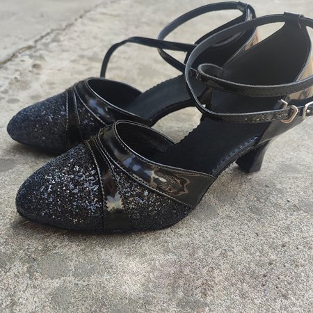 

Women s Latin Dance Shoes Closed Toe Mid Heel Glitter Ballroom Dance Shoes for Woman Daily Dancing Wear