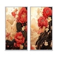 thumbnail image 2 of Designart "Vintage Sakura Scarlet Blossoms in Retro Japan V" Chrysanthemums Framed Wall Art Set Of 2 - Traditional Red Gallery Wall Frame Set For Home Decor, 2 of 6