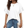 thumbnail image 2 of Womens Short Sleeve Tops Summer Tshirts Casual Ruffle Crewneck Fashion Blouse White XXL, 2 of 8