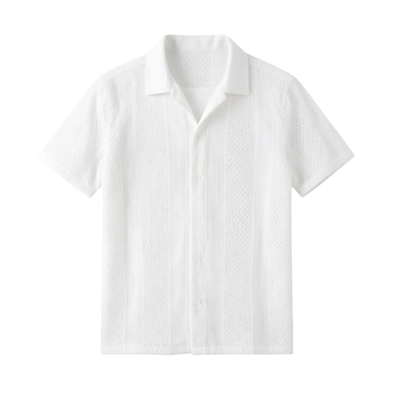 IWRICH Men's Knit Shirts Retro Short Sleeve Button down Shirt Casual Summer Beach Shirts White XL