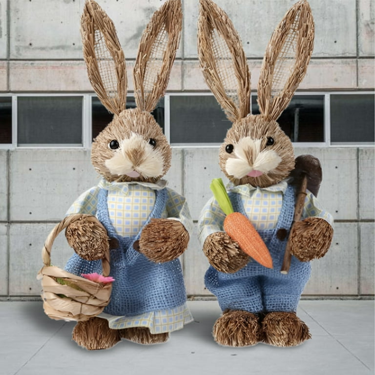 2pcs/set Standing Easter Bunny Figurines, 12 Inches, Funny Sisal