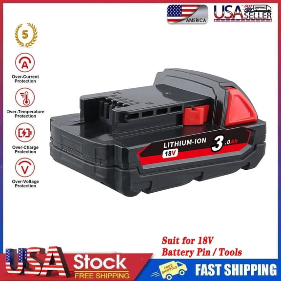18V 3.0AH M18 Li-on Battery Pack Replace for 18V 48-11-1820 Compact Battery Compatible with Miwoukee 18V Lithium XC Cordless Power Tools M18 48-11-1820 Battery（non-original)