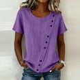 thumbnail image 2 of Edvintorg Women's Tops, Tees & Blouses Cotton And Linen Short Sleeve Crew Neck Loose Fit Casual Shirts Summer Clothes for Women Purple M, 2 of 7