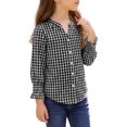 thumbnail image 3 of INSPIRE CHIC Girls Gingham Button Down Shirts V Neck 3/4 Sleeve Ruffle Cuff Kids Blouse Tops 5-12 Years 5-6 Years Black, 3 of 5