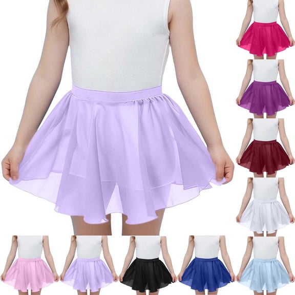Eltusu Girls Dance Skirts, Solid Color Elastic Waistband Breathable Comfort Mini Skirts Purple Size 10-12T