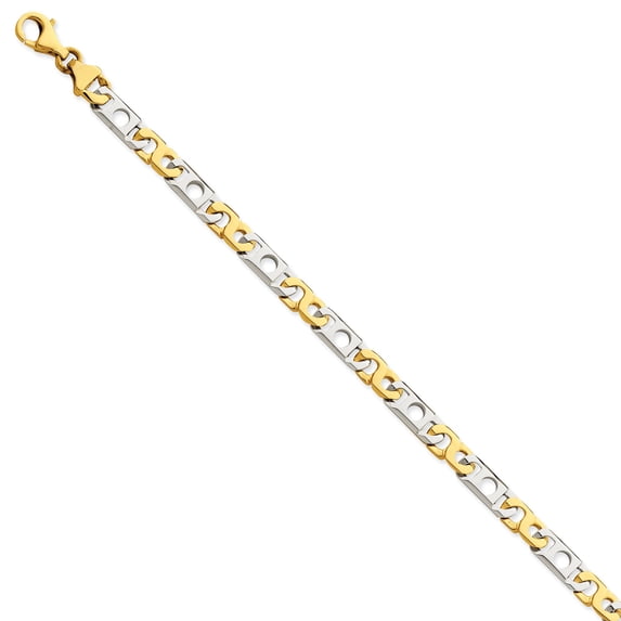 14K Two-tone 6mm Hand-polished Fancy Link Bracelet in 14k Yellow and White Gold