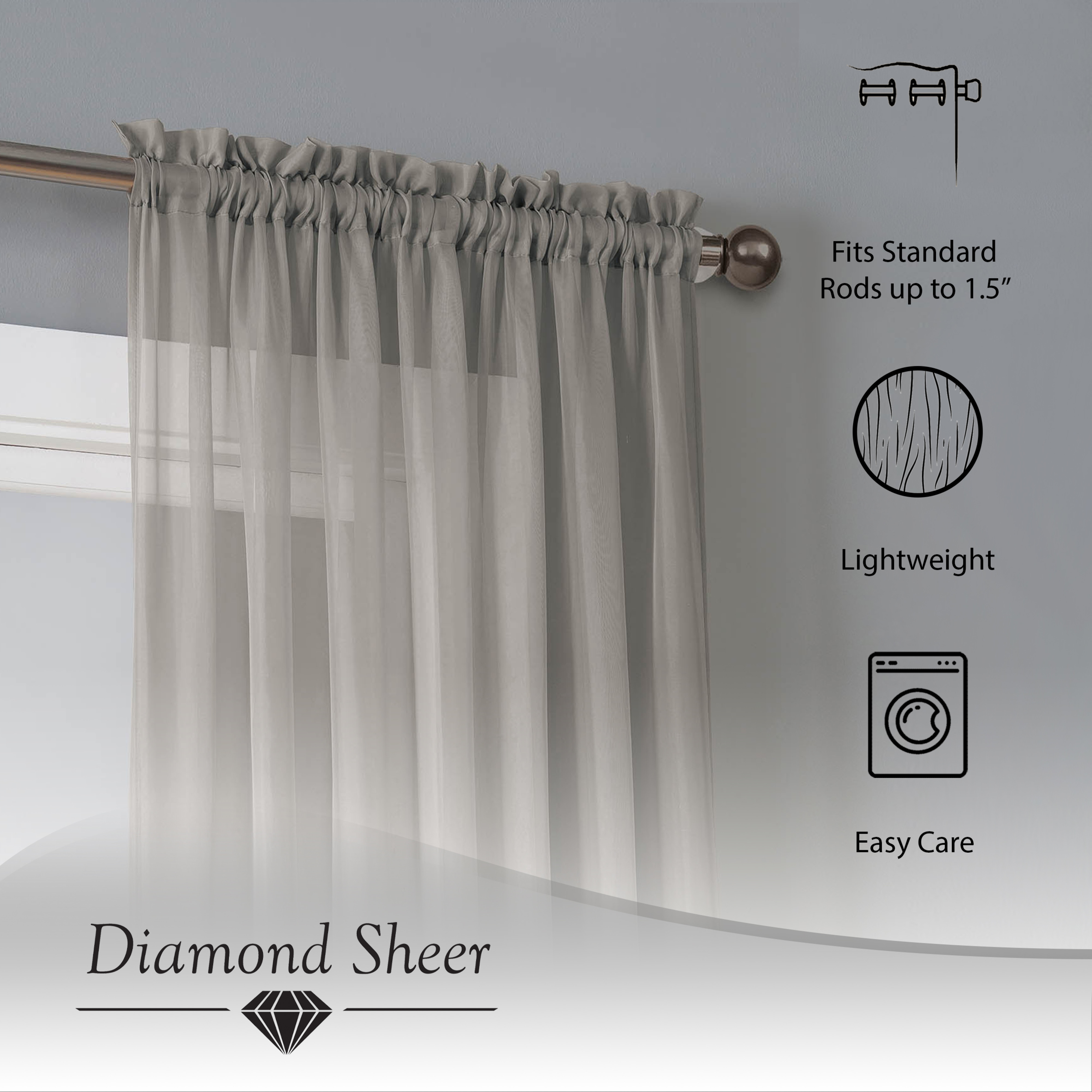 Window Elements Traditional, Contemporary, Farmhouse, Modern 1 Piece Sheer, Light Filtering Curtain Set