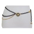 thumbnail image 1 of Women Black Metal Chain Belt Side Wave Gold Lion Charm XS S M, 1 of 13