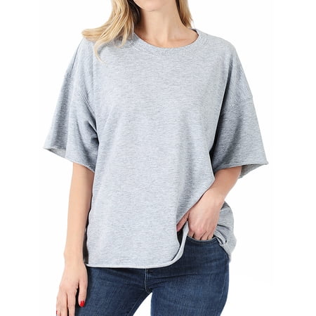 Zenana Plus Cotton French Terry Drop Shoulder Raw Edge Relaxed Casual Solid Tee Shirt Top price history on PriceWatchPro