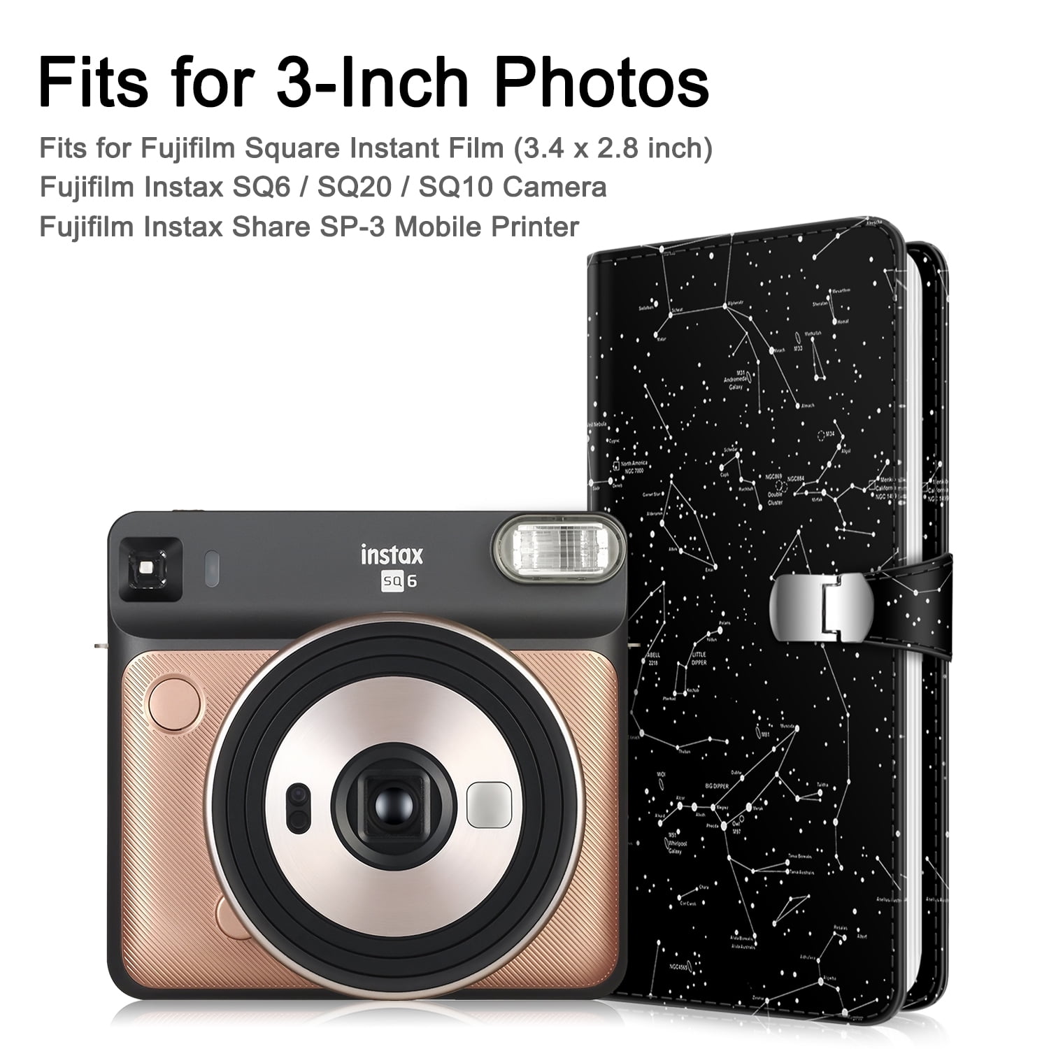 FINTIE Mini Photo Album for Fujifilm Instax Square SQ6 64 Pockets Premium PU Leather Film Wallet for Instax Square SQ10/SQ20 Instax Camera and SHARE SP-3 Printer Snap Fastener Brown 