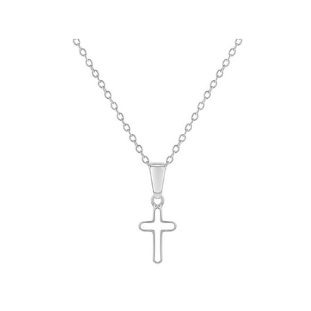 925 Sterling Silver Tiny Outline Cross Pendant Necklace for Infants or Kids 16"