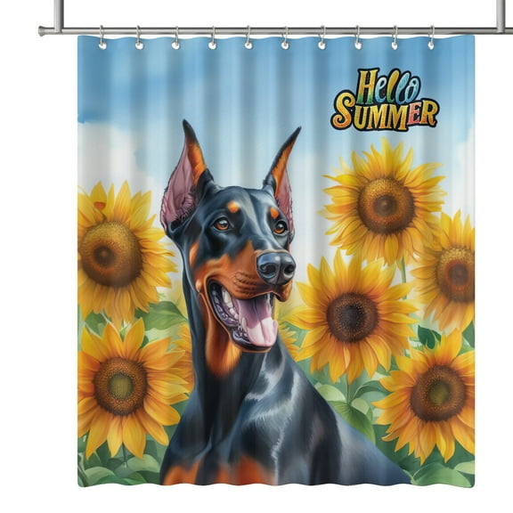 Doberman Pinscher Hello Summer Sunshine Sunflowers Spring Retro Vintage Shower Curtain Doberman Dog Lover Gifts Waterproof Bathroom Bathtub Curtain - 00008