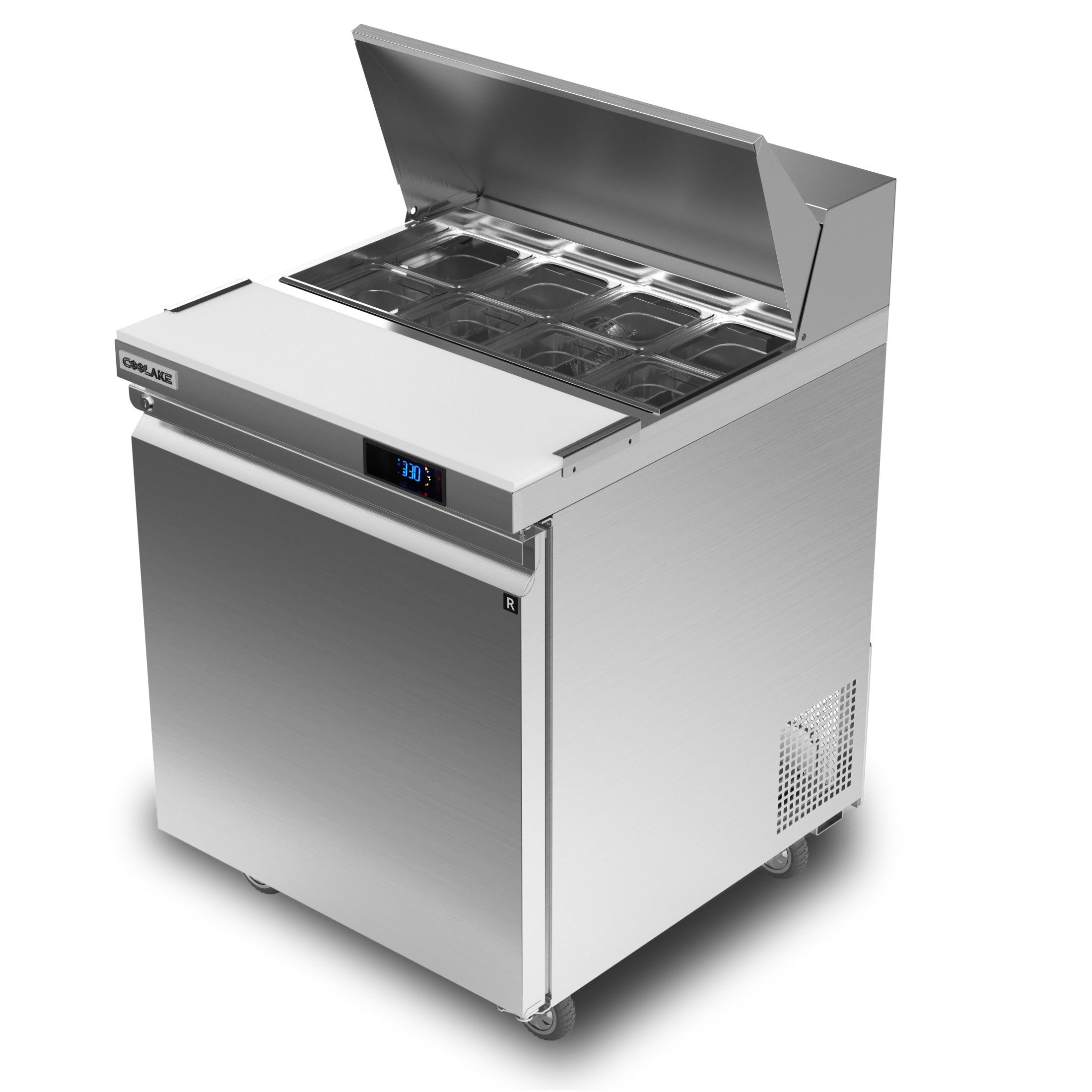 Coolake 27''W Commercial Salad Sandwich Prep Table Refrigerator, 1 Door Stainless Steel 7.5 Cu.ft Counter Fan Cooling Refrigerator