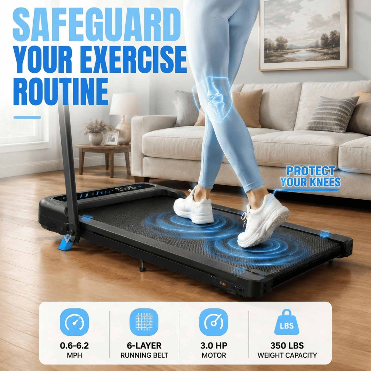 YZRUN Treadmill with Handle Bar, Under Desk Walking Pad with 8% Incline, Foldable Treadmills for Home, 350 LBS Capacity
