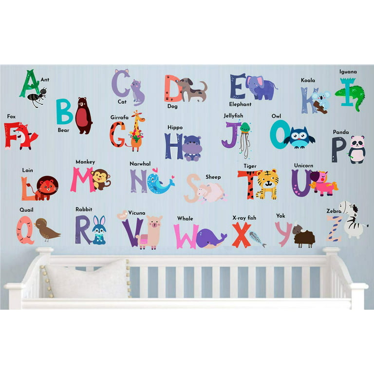 DEKOSH Baby Nursery Animal Alphabet Peel & Stick ABC Kids Wall Decals–  Dekosh