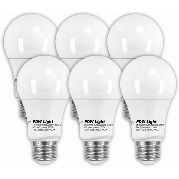 FDW New 60 Watt Equivalent SlimStyle A19 LED Light Bulb 2700K 6 Pack(Soft White)
