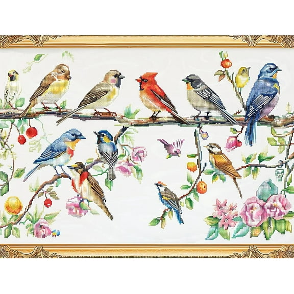 Many Colorful Birds on Branch DIY 11CT Stamped Cross Stitch Kits for Beginners Easy Needlepoint Embroidery Counted Cross Stitch Art Craft for Wall Decoration 12x16inch(4)