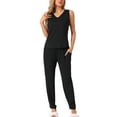 thumbnail image 2 of INSPIRE CHIC Women's Pajamas Loungewear Knit Sleeveless V Neck Tank Tops with Pants Pajamas Set M Black, 2 of 6