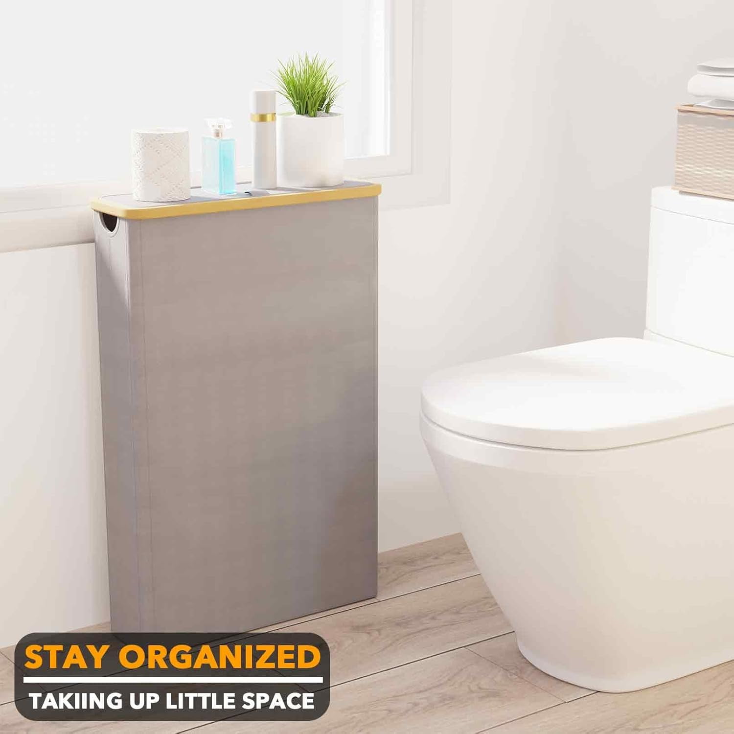SpaceAid Extra Large Toilet Paper Storage with Lid, Slim Basket Holder, Gray