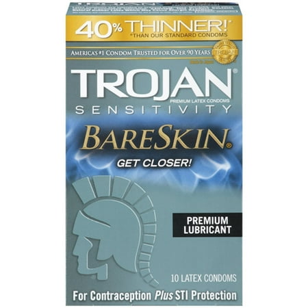Smart Parts Barrel Condom - Trojan Sensitivity Bareskin Premium Latex Condoms, 10 Ea