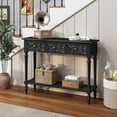 thumbnail image 6 of 3More Entryway Console Table with 3 Drawers,42" Carved Hallway Table with Open Shelf,Long Sofa Table for Living Room, Hallway, Behind Couch,Black, 6 of 16