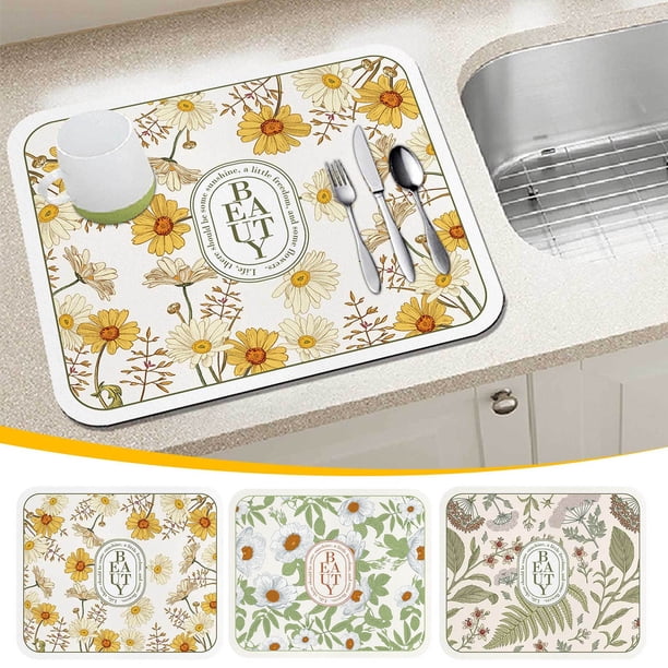 Alfombrilla de secado de tela técnica para encimeras - Almohadilla de aislamiento térmico antideslizante, platos absorbentes blandos y tapetes para secar tazas en cocina, paquete de 1
