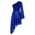 thumbnail image 4 of iiniim Women's Praise Dance Worship Tunic One Shoulder Flared Sleeve Asymmetrical Hem Dresses Royal Blue S, 4 of 7
