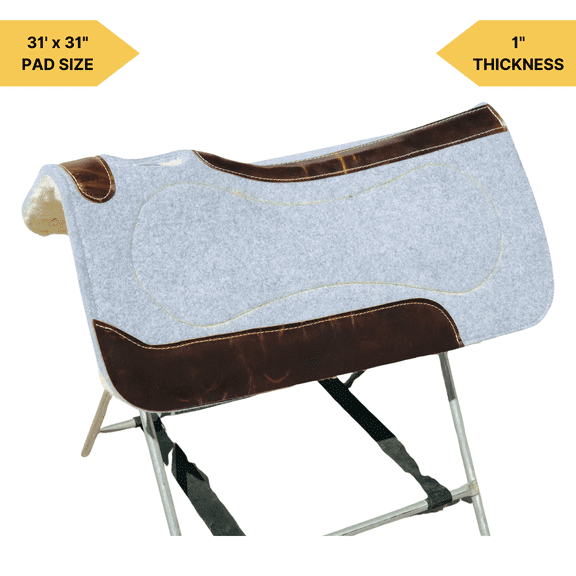 Resistance 31" x 32" Western Horse Saddle Pad with 1" Thick Felt, Fleece Bottom and Wear Leathers