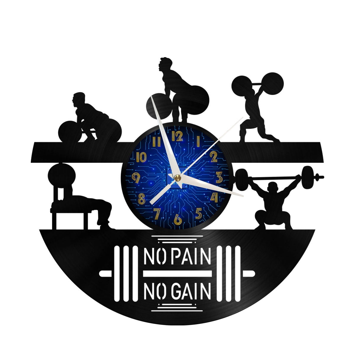 Muscle Building GYM 12 Inch Vinyl Record Wall Clock - Silent, Creative, and Unique Clock for Living Room, Entryway, or Bedroom Decor - Perfect Gift Idea(12 inchs B with LED)
