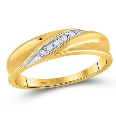 10KT Yellow Gold Round Diamond Diagonal Row Band Ring for Men - 0.02 CTTW