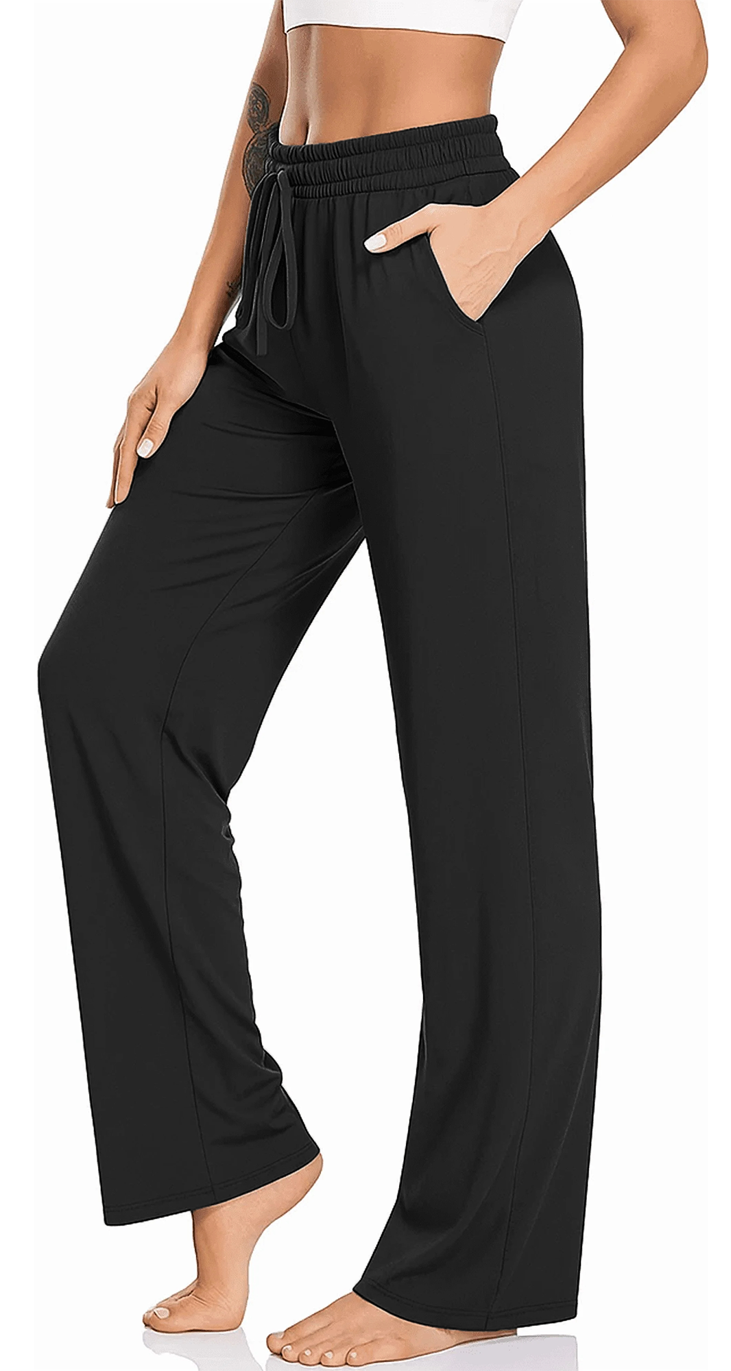 WQD Yoga Pants with Pockets for Women Sweatpants High Waist Drawstring Workout Pants Casual Work Pants Flare Leggings