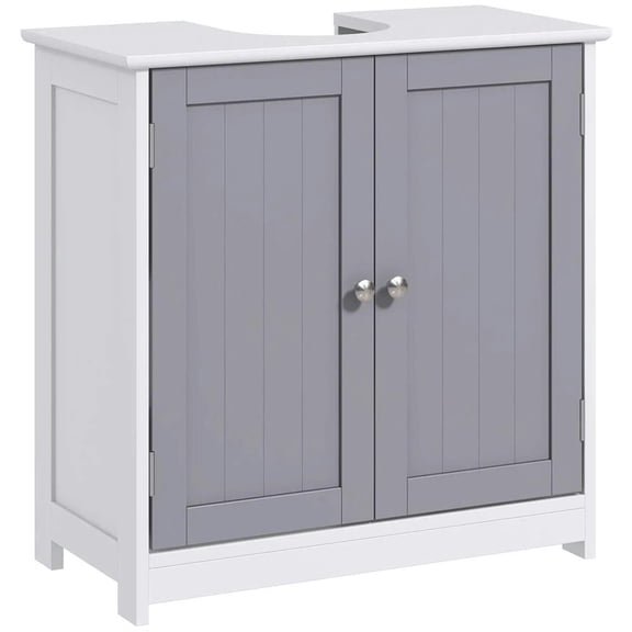 Demi Bonn 23" Bathroom Vanity with U-Shape Cut-Out and Adjustable Internal Shelf, Pedestal Sink 2-Door Cabinet, Under Sink Cabinet, White & Gray