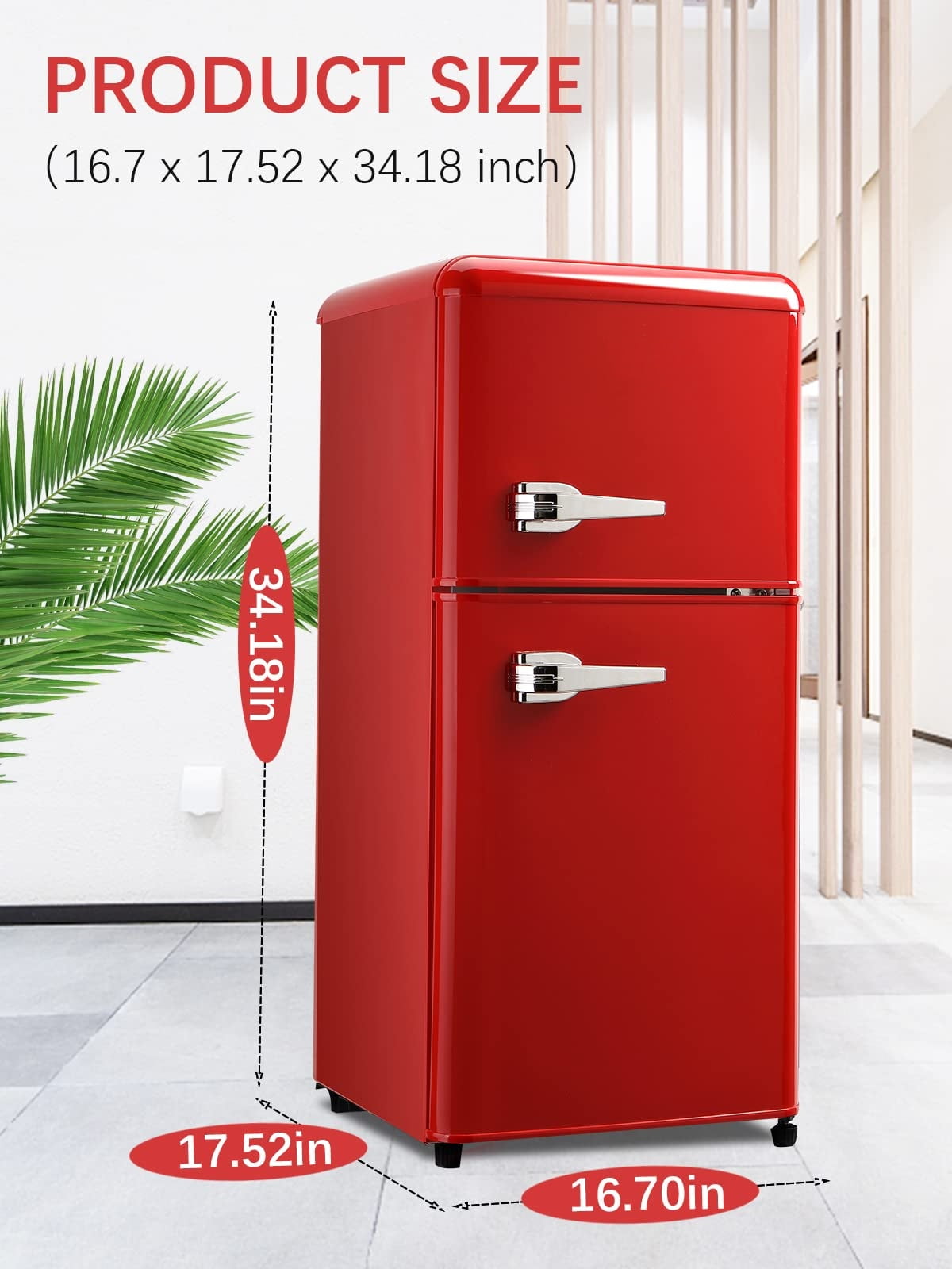 GGTB 3.0 cu.ft Mini Fridge with Freezer, Compact Double Door Refrigerator, 7-Temp Settings, Removable Shelves for Dorm, Apartment, Office, Red
