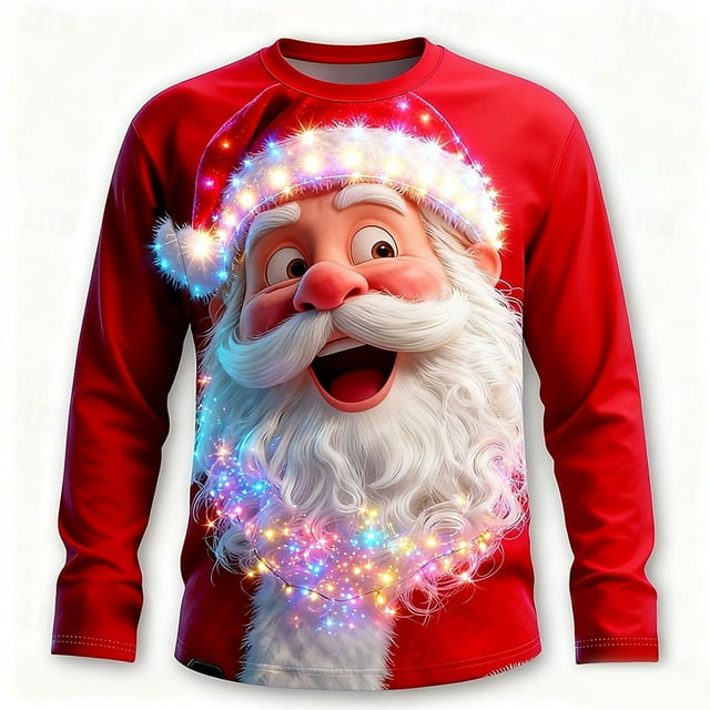 Amzcrzy Sudadera Para Hombre, Con Estampado Navideño, Informal, De Manga Larga Y Cuello Redondo, Color Rojo, Xl