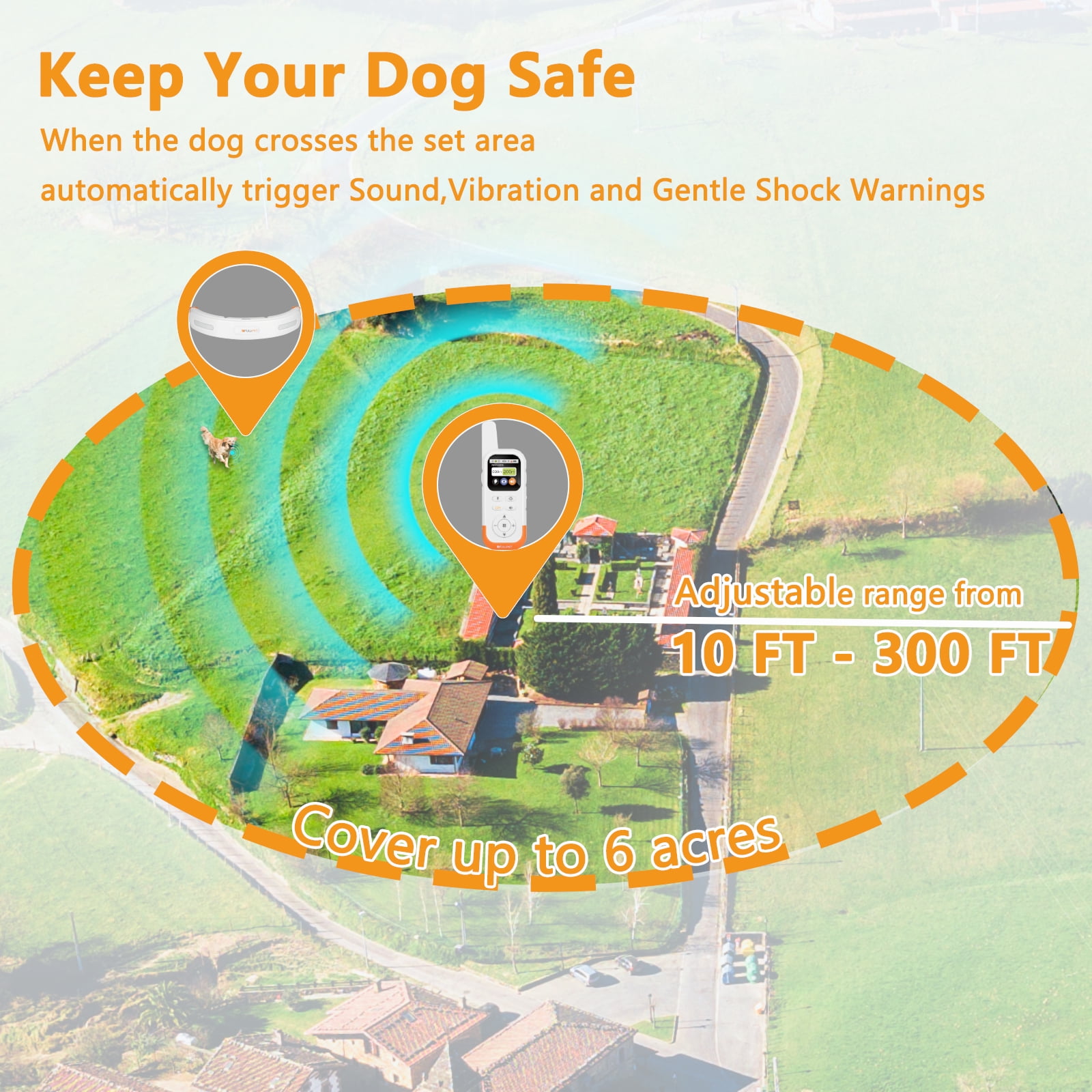 Wireless Dog Fence System, 3-in-1 Wireless Dog Fence Indoor & Outdoor Use, 6 Acre Accurate & Reliable Electric Fence for Dogs, Wireless Pet Fence with LED Light Dog Training Collar,White