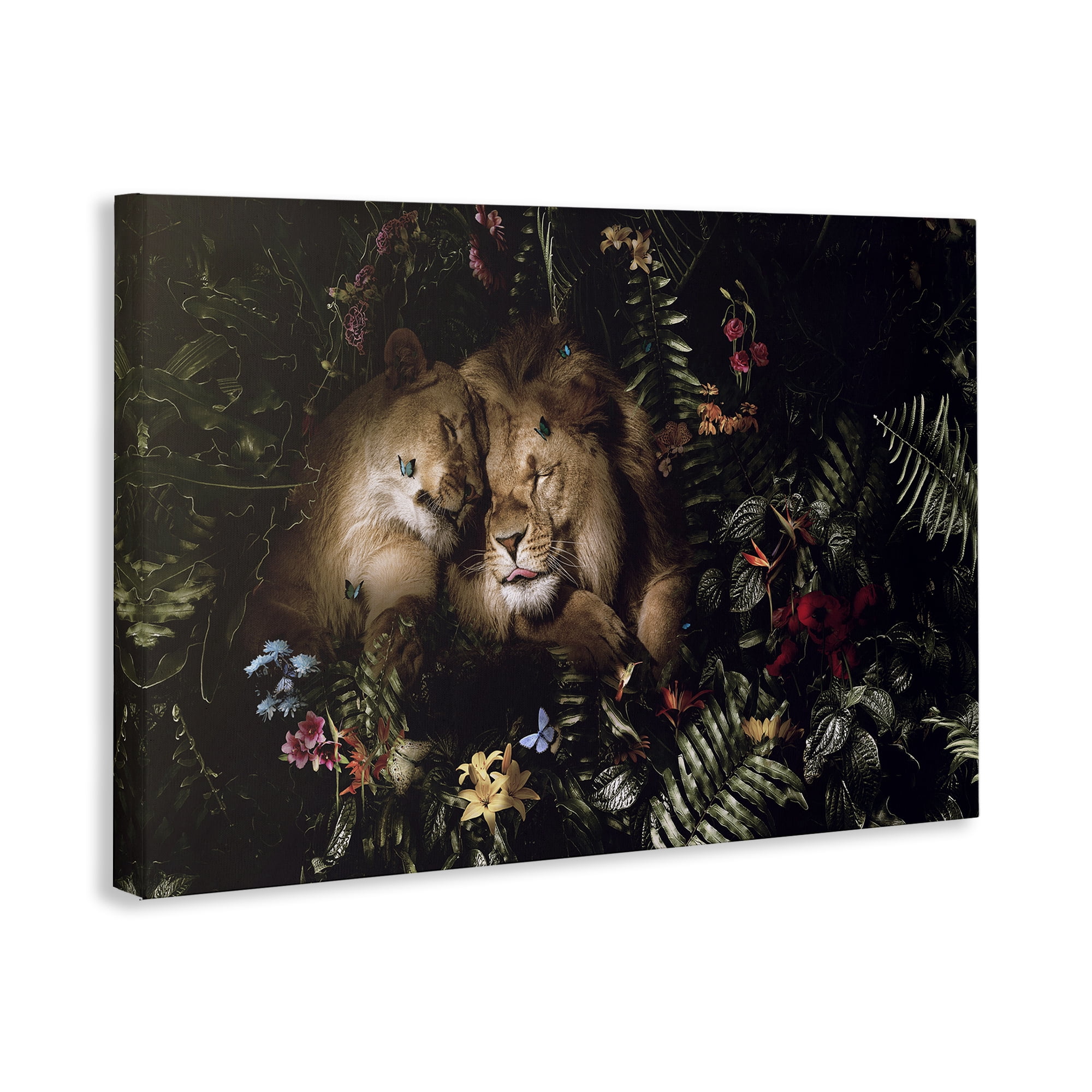 Stupell Industries Cuddling Lions Among Leaves Plants & Flowers Painting Wrapped Canvas Art Print Wall Art, 36 x 24