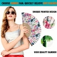 thumbnail image 5 of 1pc Hand Fan Flower Design Iris Watercolor Foldable 23cm 9inch with Bamboo Rib and Cotton Pouch, 5 of 5