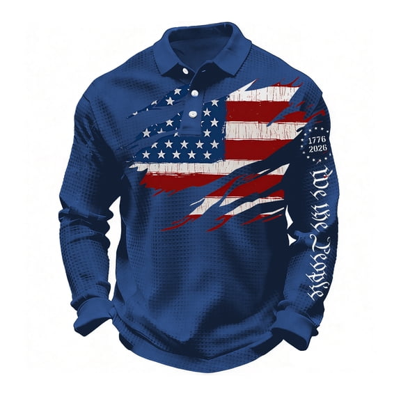 250th Anniversary Usa Shirt Men's Novelty Waffle Fabric Polo Shirts Casual 250 Year American Anniversary Shirt