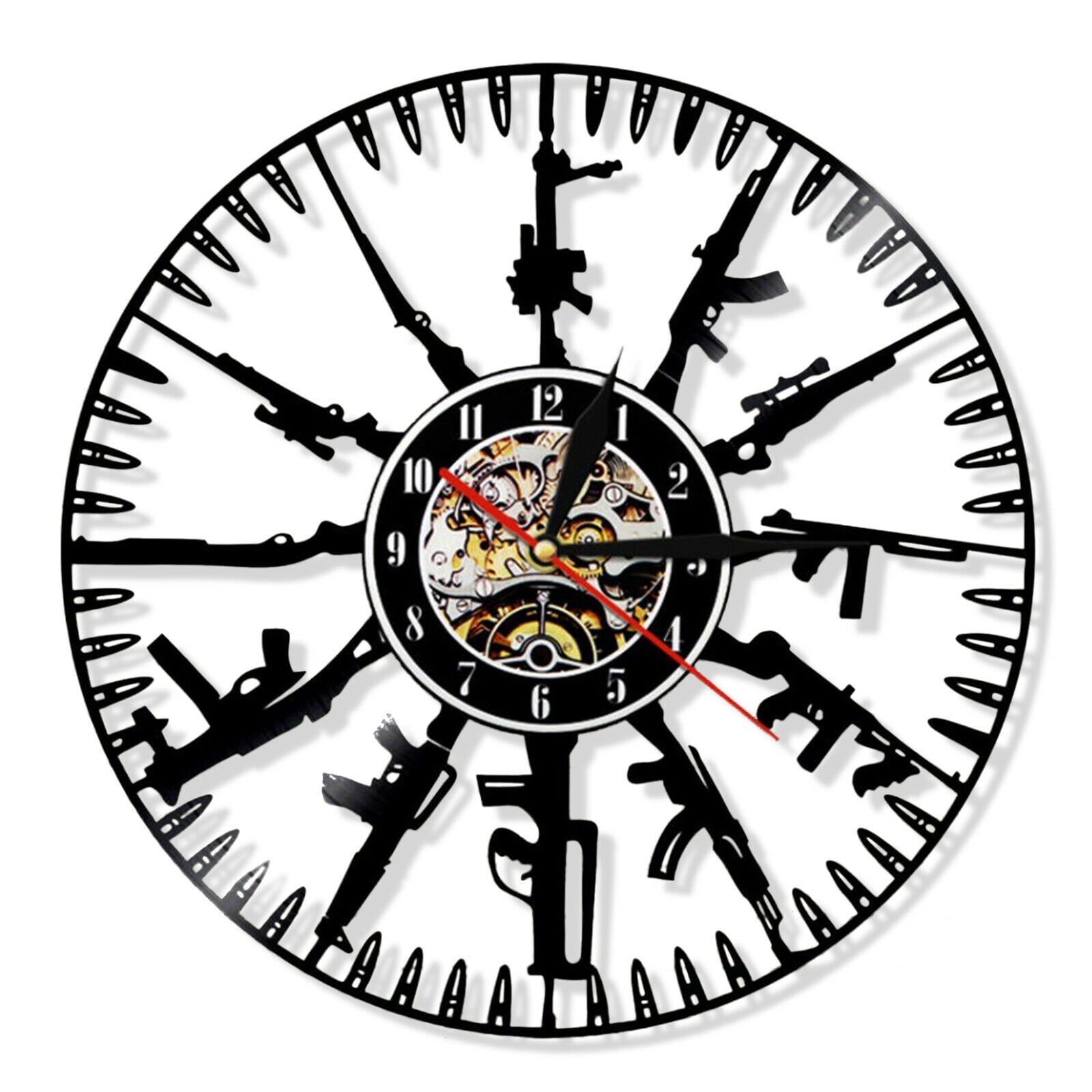 "12 Black Modern Wall Clock Vinyl Record Clock Military Theme "