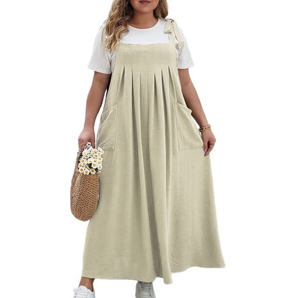 Vestido de Verano para Mujer, Talla Grande, Informal, Sin Mangas, con Tirantes Finos, para Playa Albaricoque XL