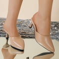 thumbnail image 5 of Women's Leather Stiletto Pumps Pointed Closed Toe Sandals Fashion Dressy Slip on Heeled Mules for Party Prom Wedding Khaki Size 7, 5 of 7