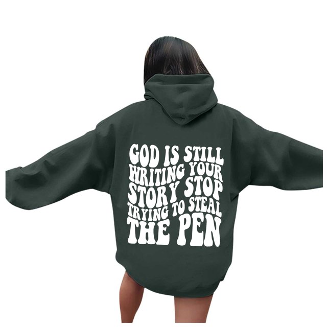 WEAIXIMIUNG Chandails à Col Rond pour Femmes Graphique Dieu de la Plage Écrit Encore Votre Histoire Chandails à Capuche Graphiques pour Femmes Chandails Surdimensionnés à Manches Longues Décontractés avec Cordon de Serrage et Poches